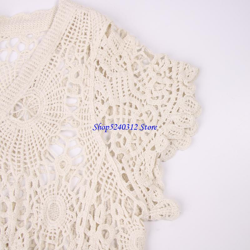 Crop Top Crochet - 634C Women French Short Sleeve Lace