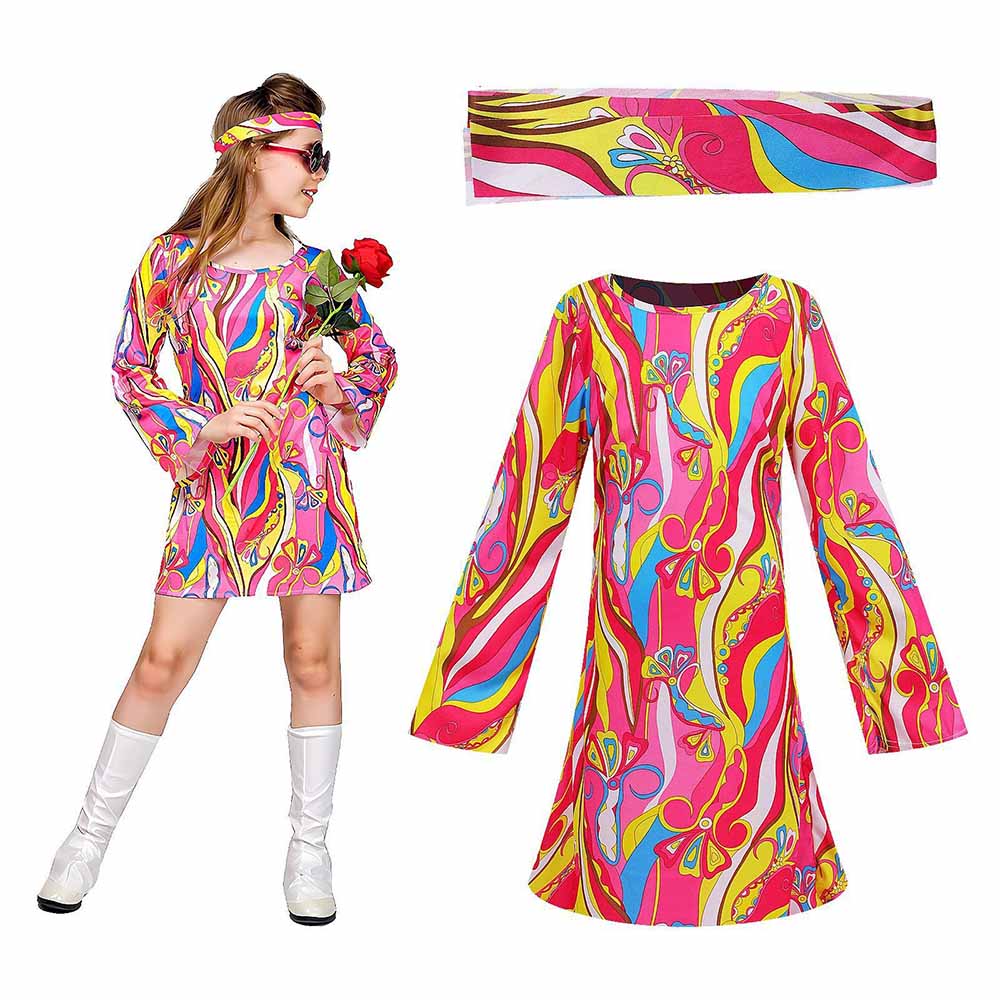 Romper Floral Print - Retro 70s Hippie Dress Headband Set