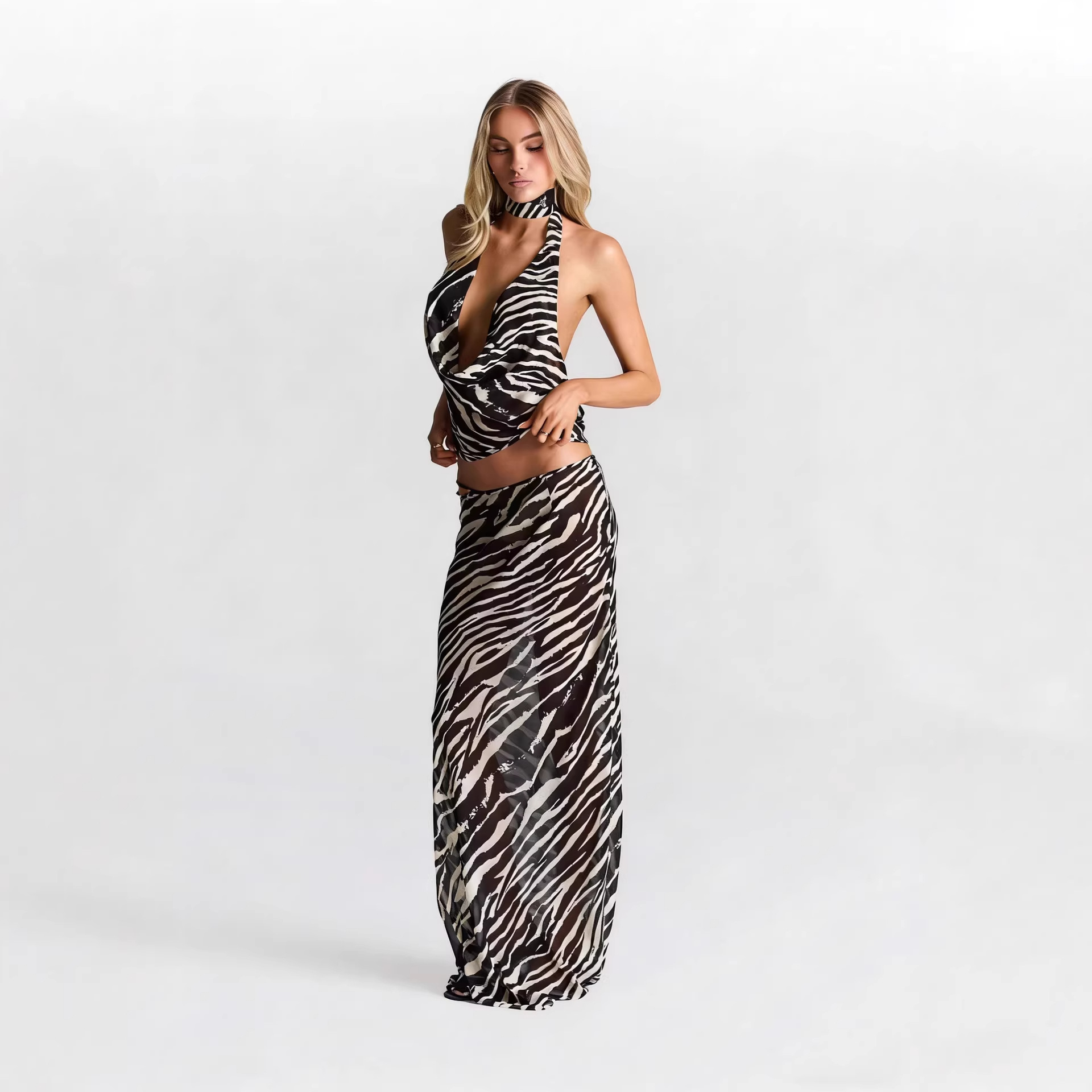 Zebra Print Halter 2 Piece Set - огляд і ціна Maxi Dress Halter