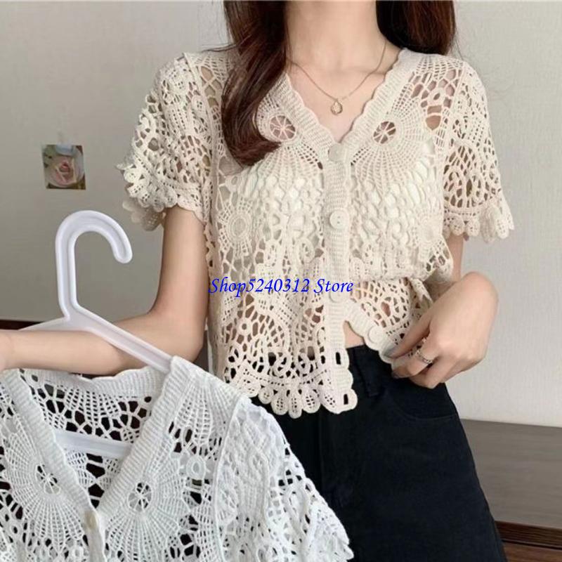 634C Women French Short Sleeve - огляд і ціна Crop Top Crochet