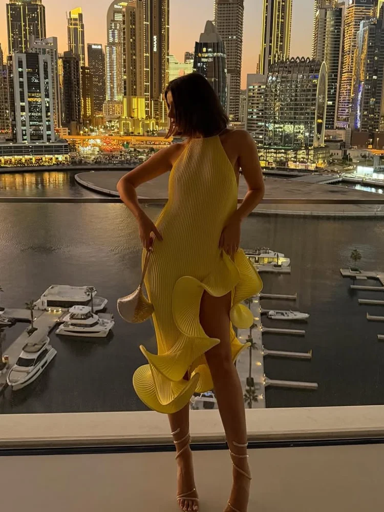Women Elegant Yellow Halter Ma - огляд і ціна Maxi Dress Halter